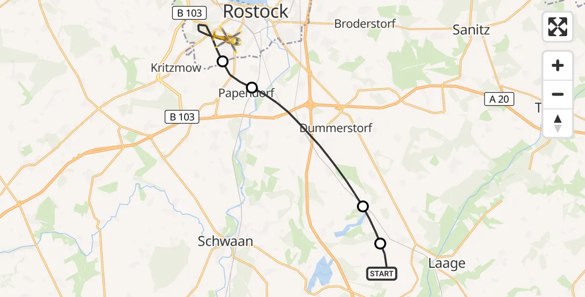 Flugroute Rettungshubschrauber Flughafen Rostock-Laage - Rostock, 27 Oktober 2026, 16:15