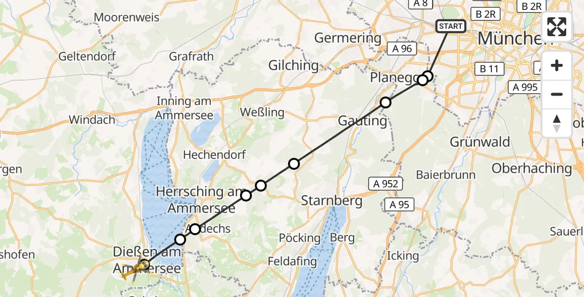 Flugroute Rettungshubschrauber München - Dießen am Ammersee, 27 Oktober 2026, 16:19