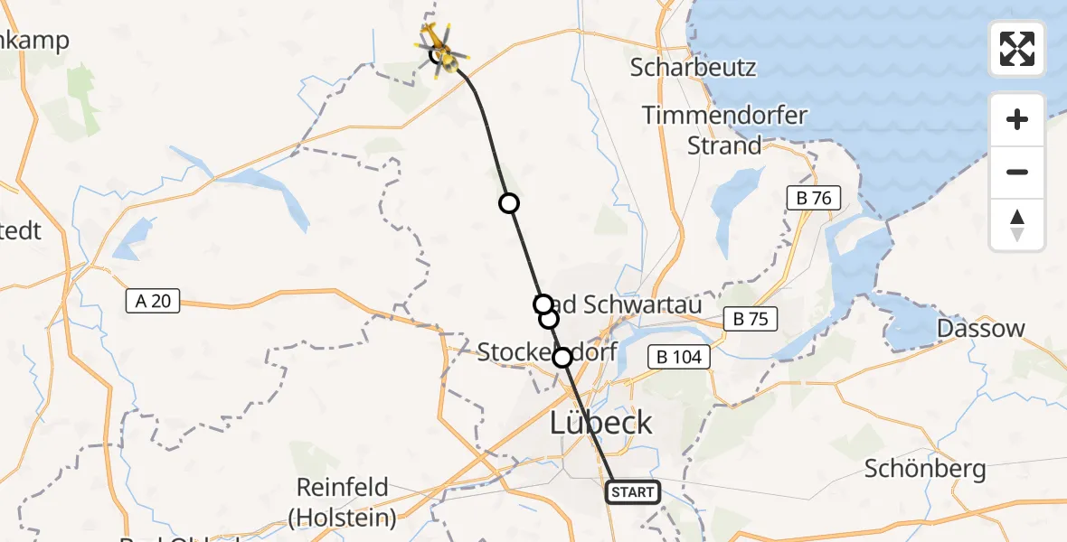 Flugroute Rettungshubschrauber Lübeck - Christoph 12 Luftrettungszentrum, 27 Oktober 2026, 16:22