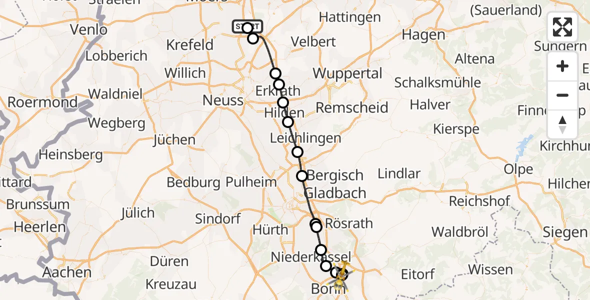 Flugroute Rettungshubschrauber Duisburg Air Rescue Hubschrauberlandeplatz (Christoph 9) - Sankt Augustin, 27 Oktober 2026, 16:26