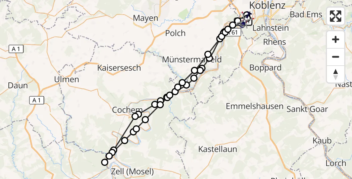 Flugroute Polizeihubschrauber Winningen - Koblenz-Winningen Flugplatz, 27 Oktober 2026, 16:29