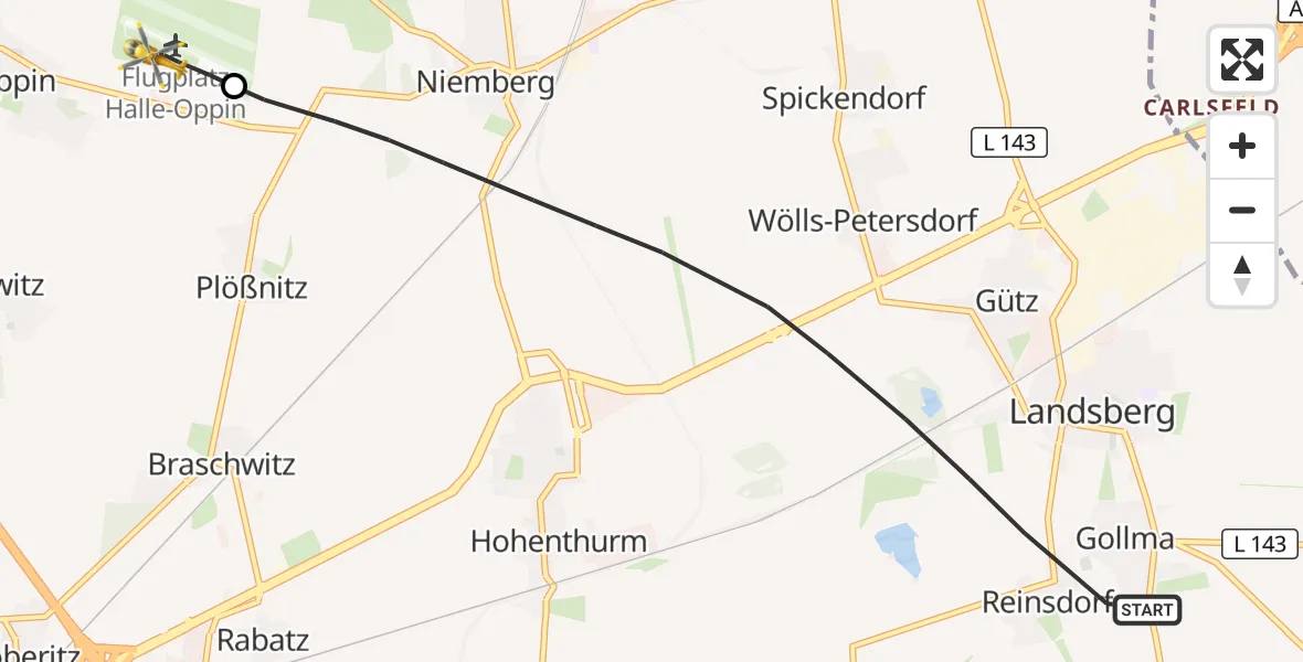 Flugroute Rettungshubschrauber Landsberg - Halle-Oppin Flugplatz, 27 Oktober 2026, 16:34