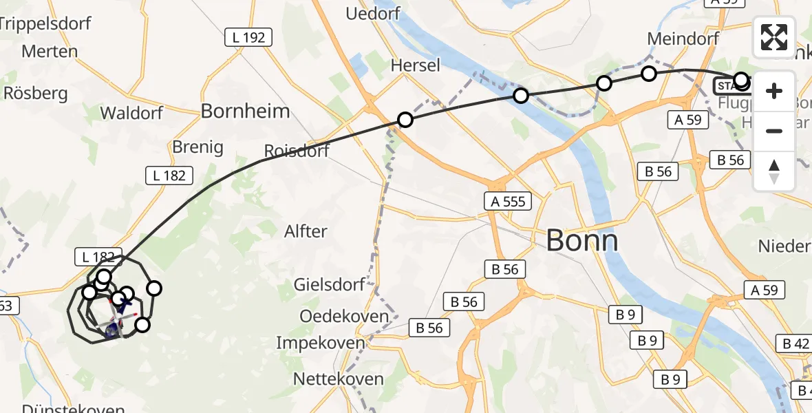 Flugroute Polizeihubschrauber Sankt Augustin - Swisttal, 27 Oktober 2026, 16:36