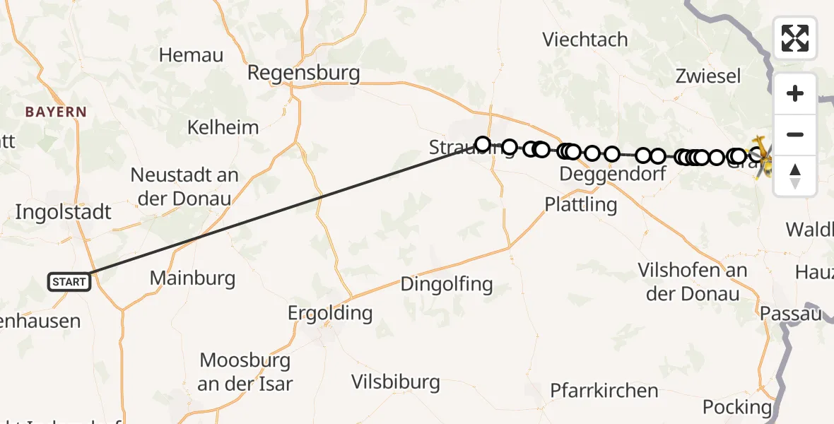 Flugroute Rettungshubschrauber Reichertshofen - Grafenau, 27 Oktober 2026, 17:00