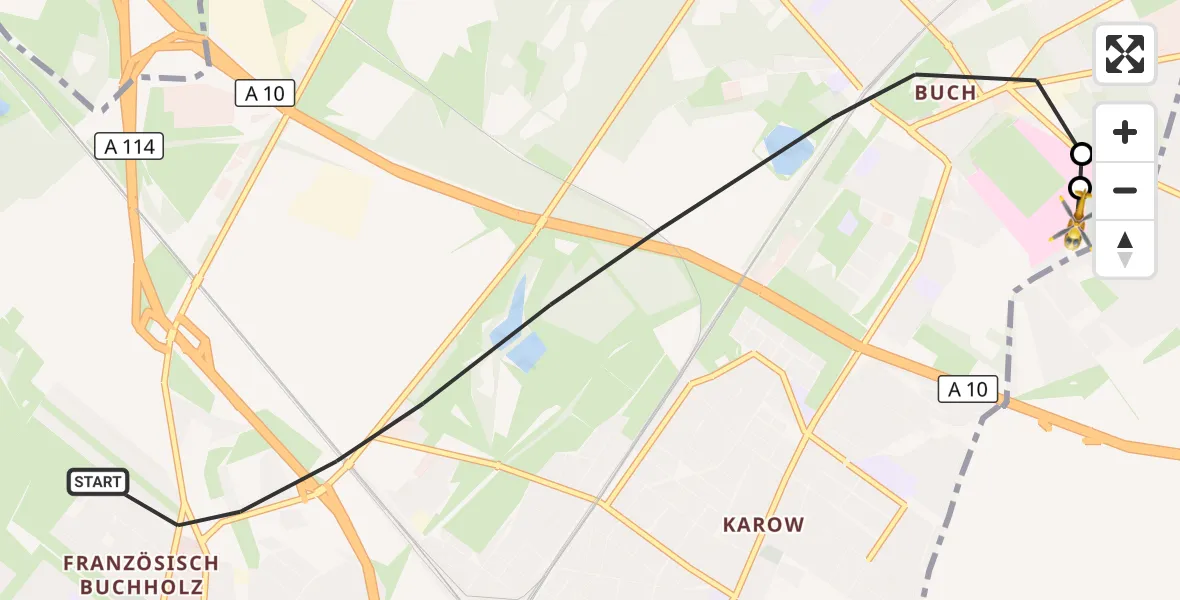 Flugroute Rettungshubschrauber Berlin - Helios Clinic Berlin-Buch, 27 Oktober 2026, 17:01