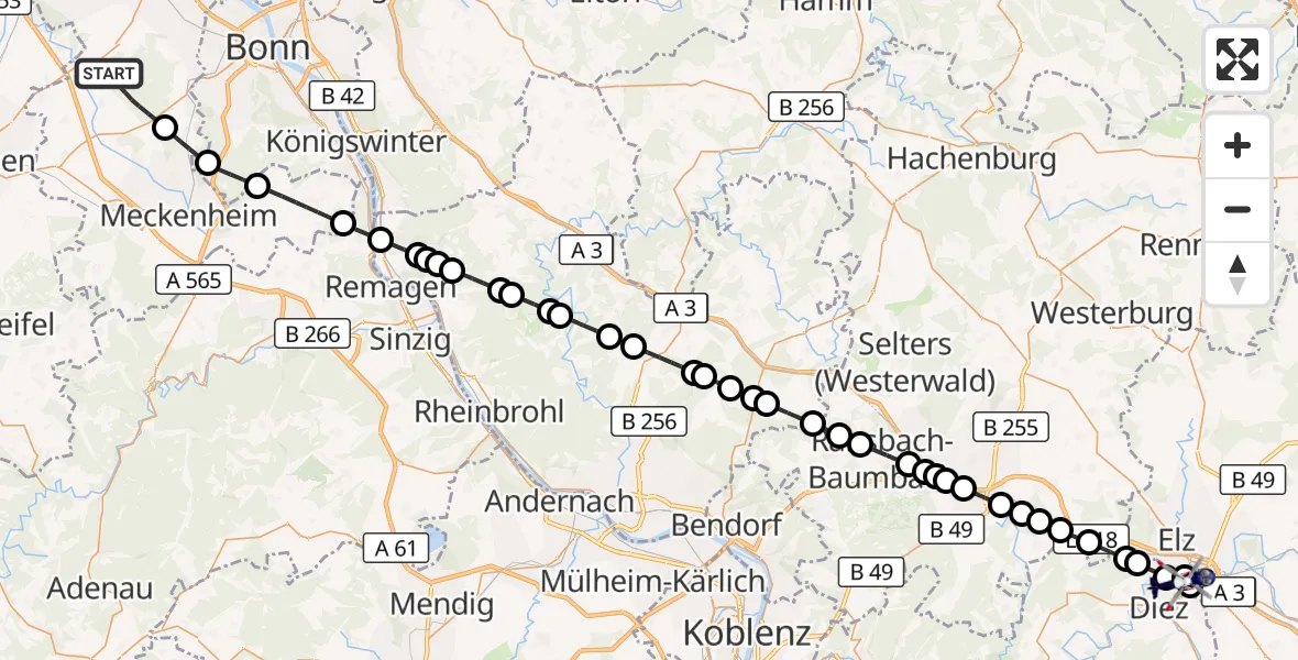 Flugroute Polizeihubschrauber Swisttal - Limburg a.d.Lahn, 27 Oktober 2026, 17:11