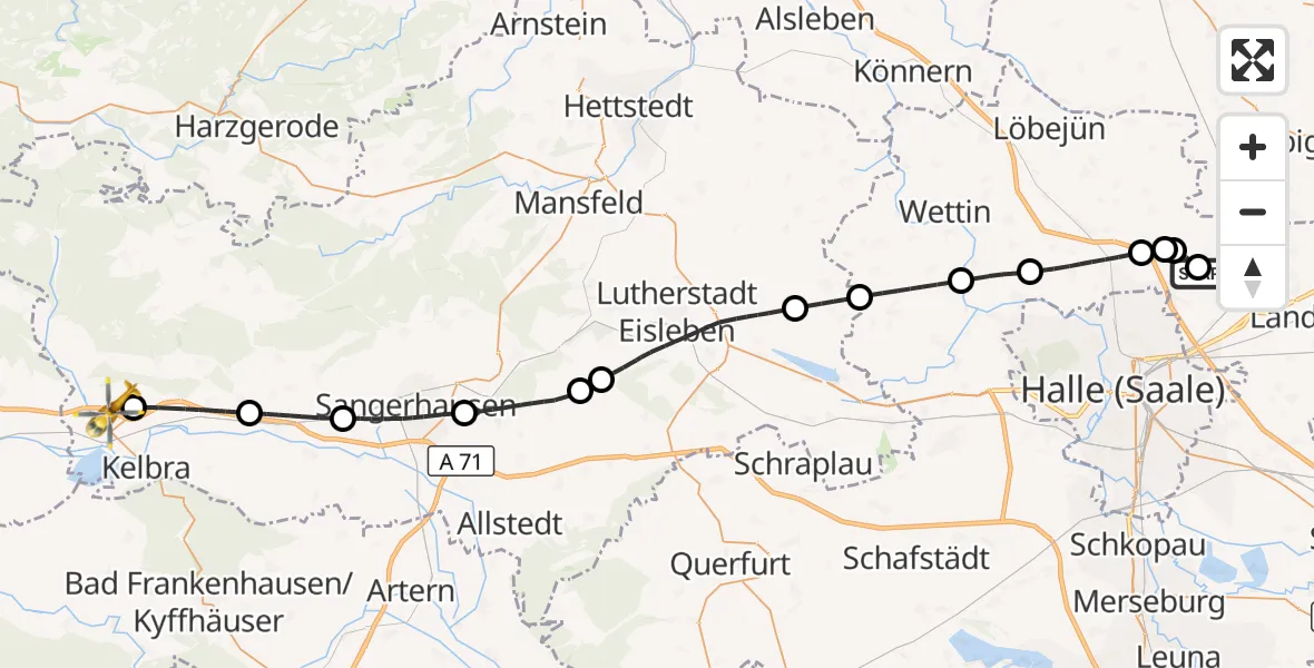 Flugroute Rettungshubschrauber Halle-Oppin Flugplatz - Berga, 27 Oktober 2026, 17:23