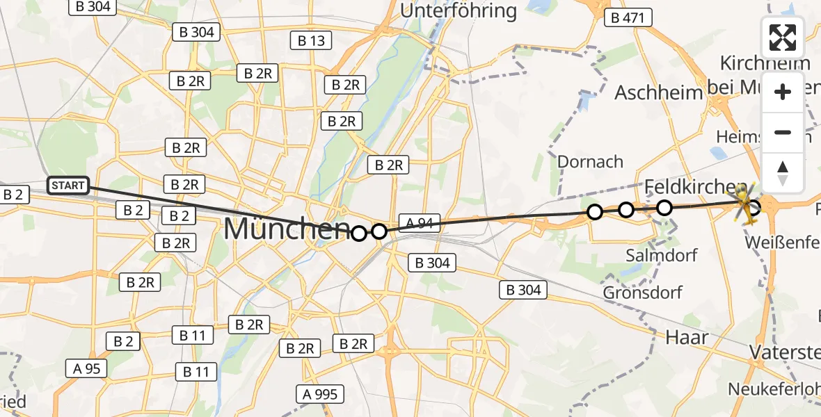 Flugroute Rettungshubschrauber München - Feldkirchen, 27 Oktober 2026, 17:28
