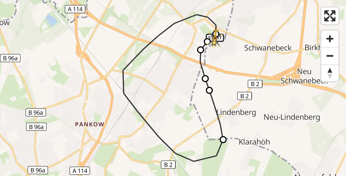 Flugroute Rettungshubschrauber Helios Clinic Berlin-Buch - Helios Clinic Berlin-Buch, 27 Oktober 2026, 17:42