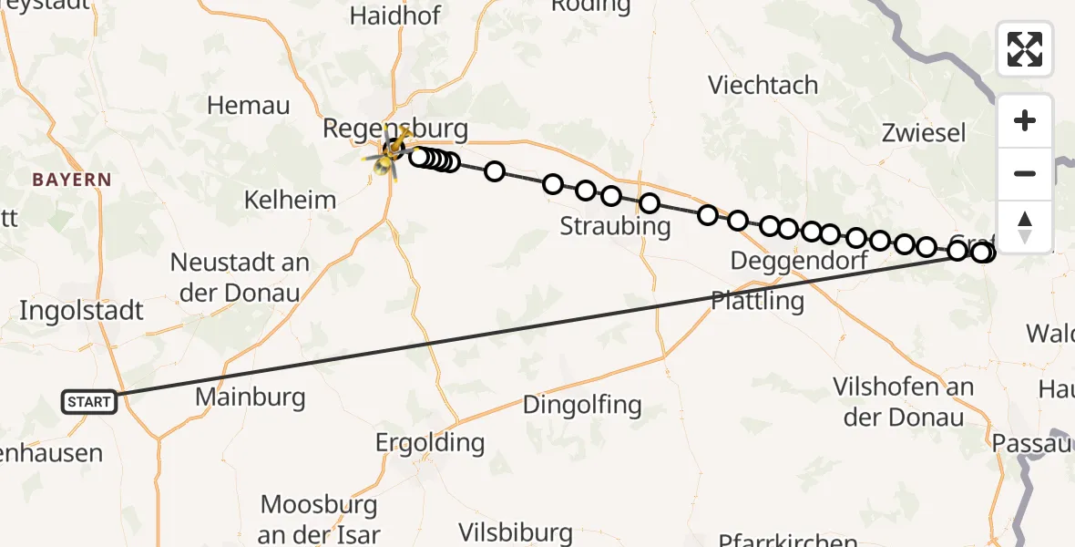 Flugroute Rettungshubschrauber Reichertshofen - DRF Air Rescue Station Regensburg / Regensburg University Hospital, 27 Oktober 2026, 17:45