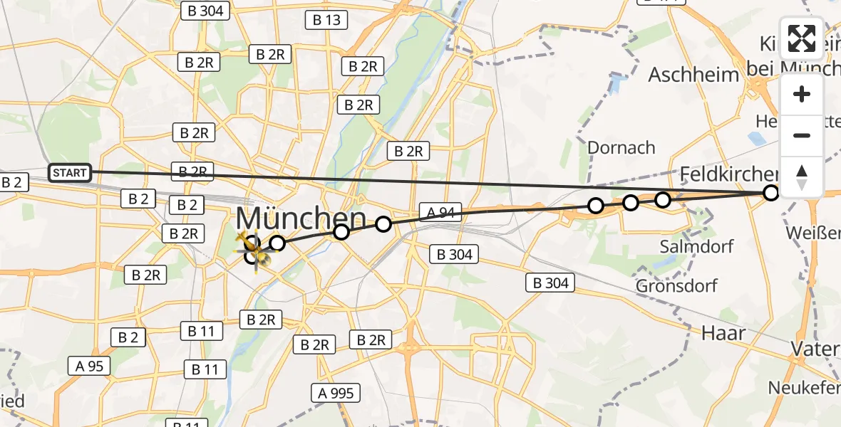 Flugroute Rettungshubschrauber München - Aussenlandeplatz Innenstadtkliniken Goetheplatz, 27 Oktober 2026, 17:50