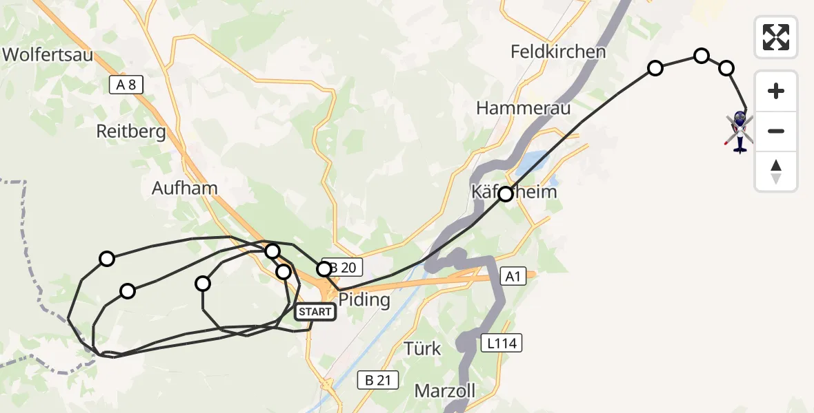 Flugroute Polizeihubschrauber Piding - Salzburg Airport, 27 Oktober 2026, 18:01