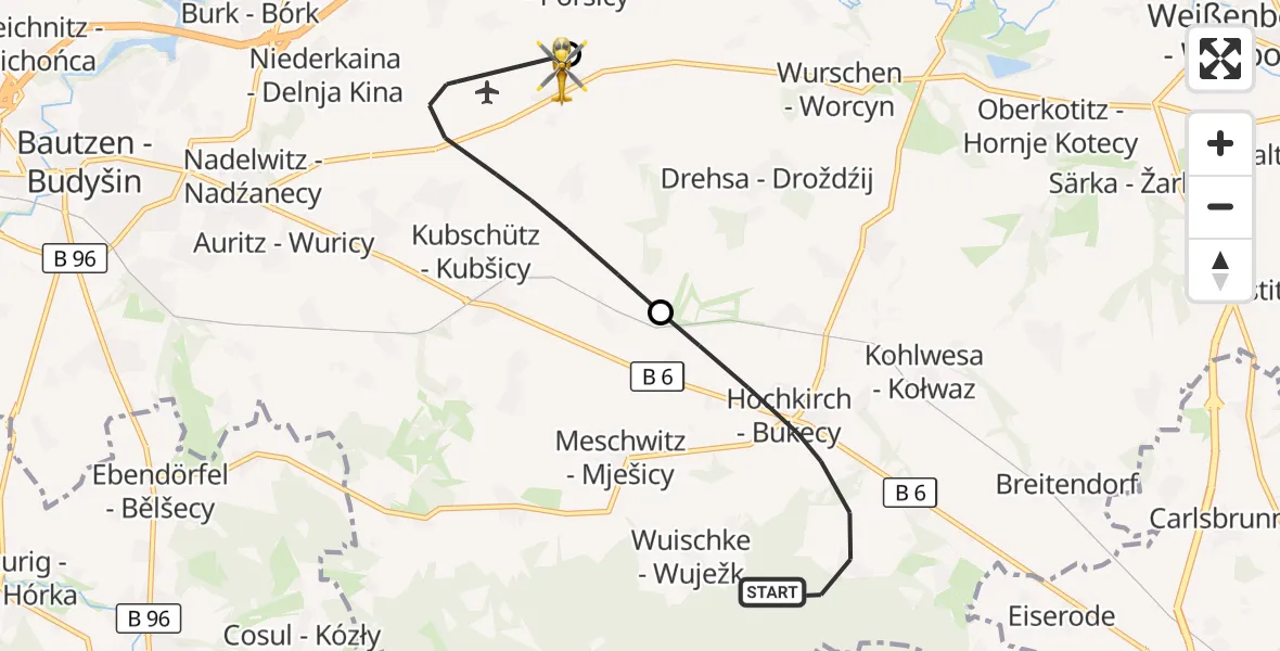 Flugroute Rettungshubschrauber Hochkirch - Bautzen Flugplatz, 27 Oktober 2026, 18:11