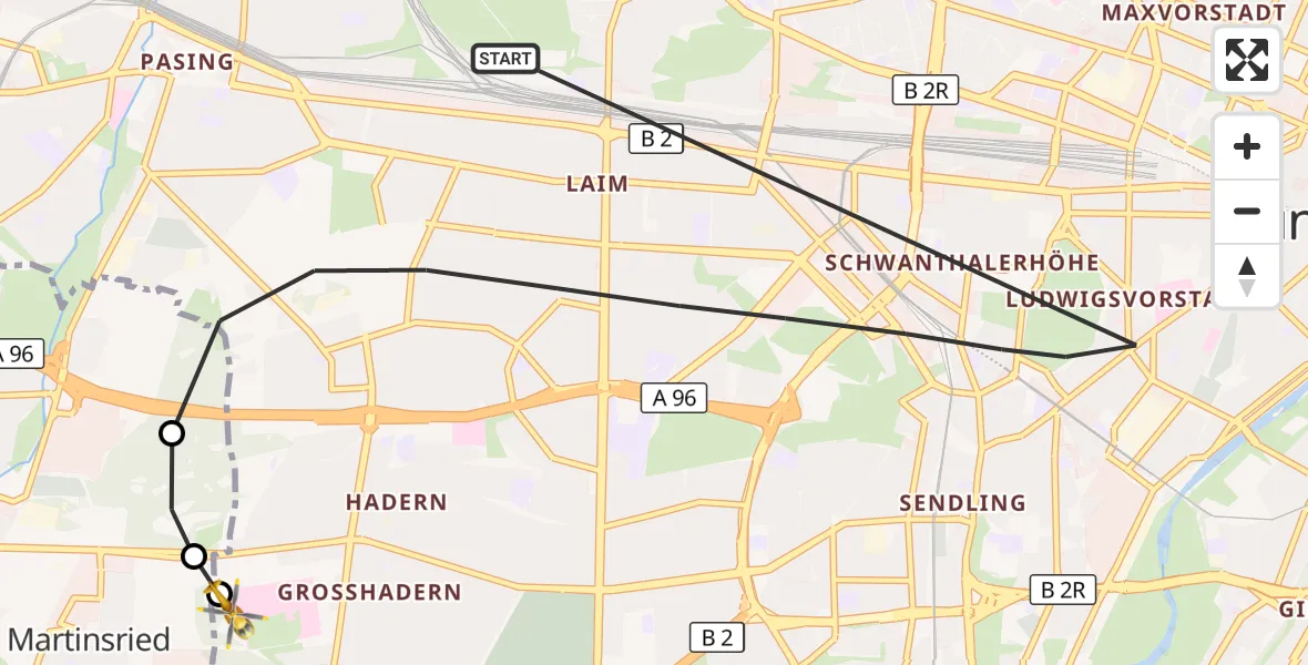 Flugroute Rettungshubschrauber München - DRF Air Rescue München Hubschrauberlandeplatz, 27 Oktober 2026, 18:21