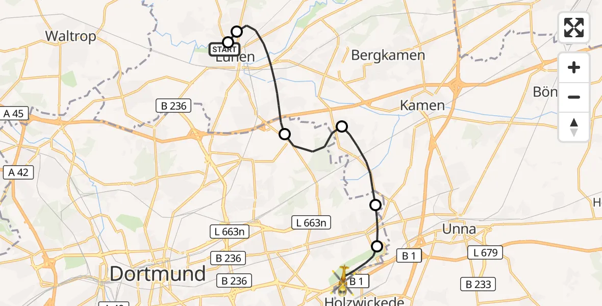 Flugroute Rettungshubschrauber Sankt Marien Hospital - Dortmund Flughafen, 27 Oktober 2026, 18:47
