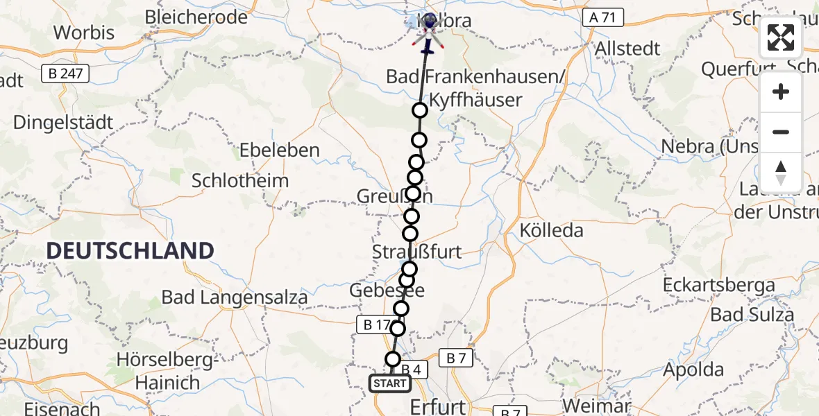 Flugroute Polizeihubschrauber Erfurt - Kelbra (Kyffhäuser), 27 Oktober 2026, 18:53