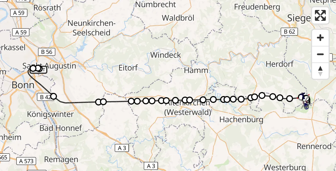 Flugroute Polizeihubschrauber Sankt Augustin - Emmerzhausen, 27 Oktober 2026, 19:03