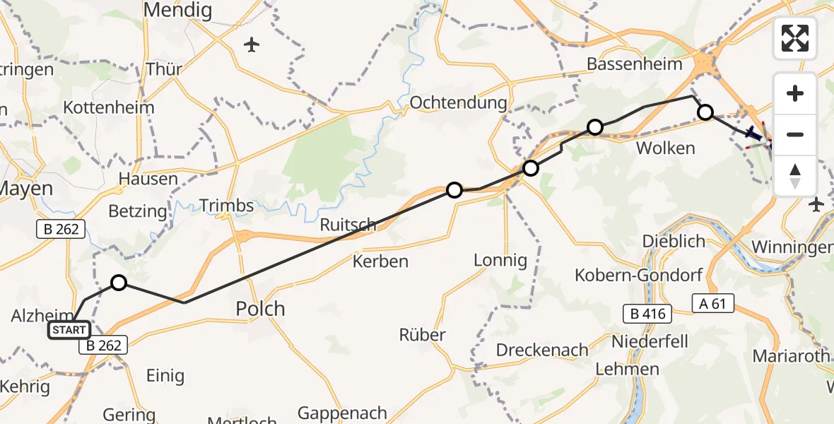 Flugroute Polizeihubschrauber Mayen - Koblenz, 27 Oktober 2026, 19:32