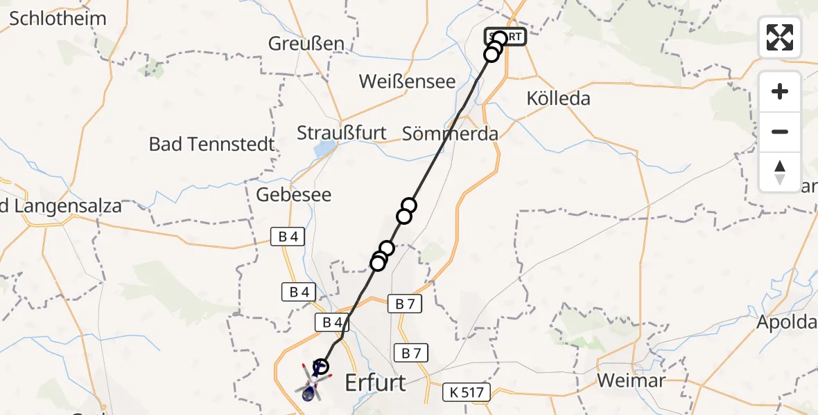 Flugroute Polizeihubschrauber Sömmerda - Erfurt-Weimar Flughafen, 27 Oktober 2026, 19:33