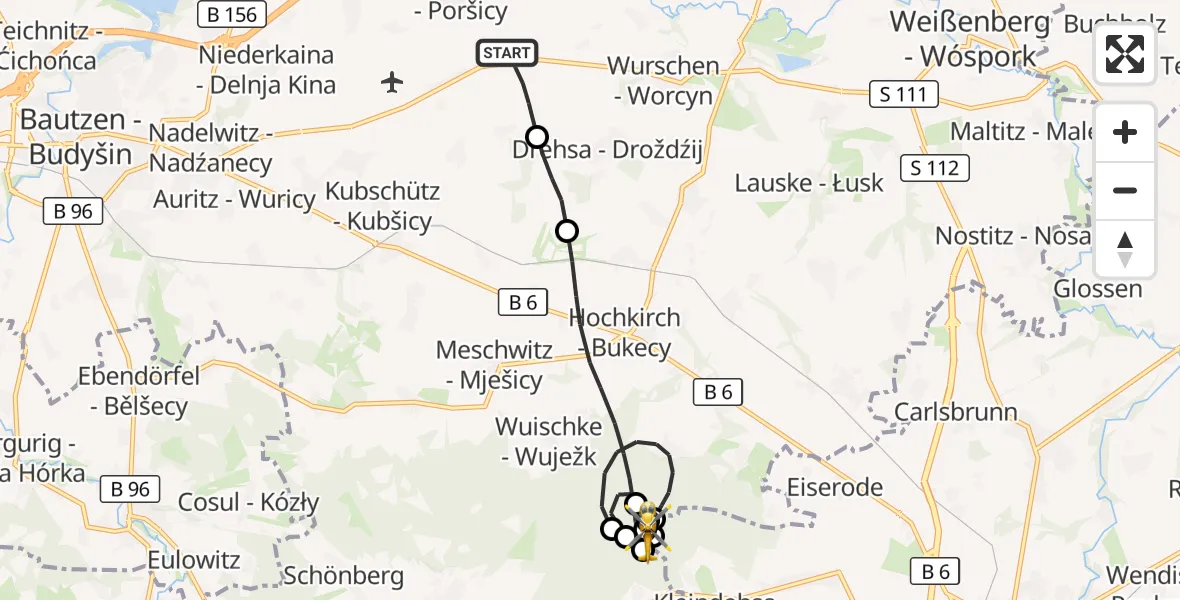 Flugroute Rettungshubschrauber Kubschütz - Lawalde, 27 Oktober 2026, 19:33
