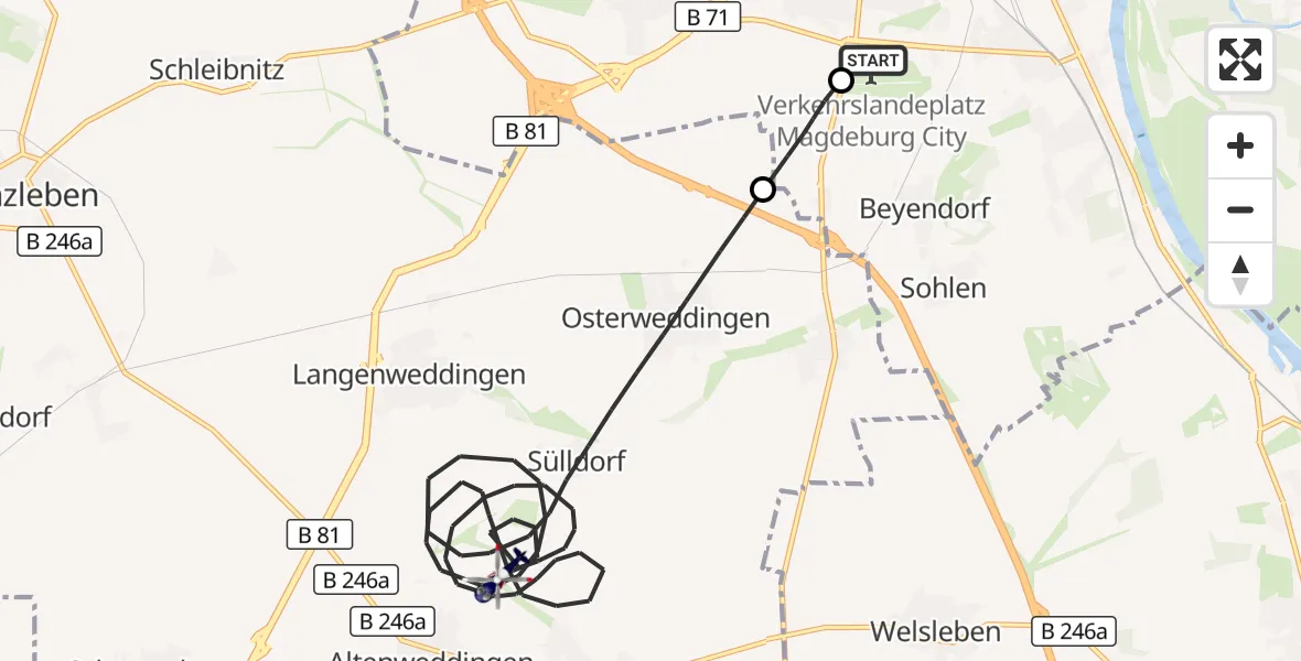 Flugroute Polizeihubschrauber Magdeburg City Flugplatz - Sülzetal, 27 Oktober 2026, 19:44
