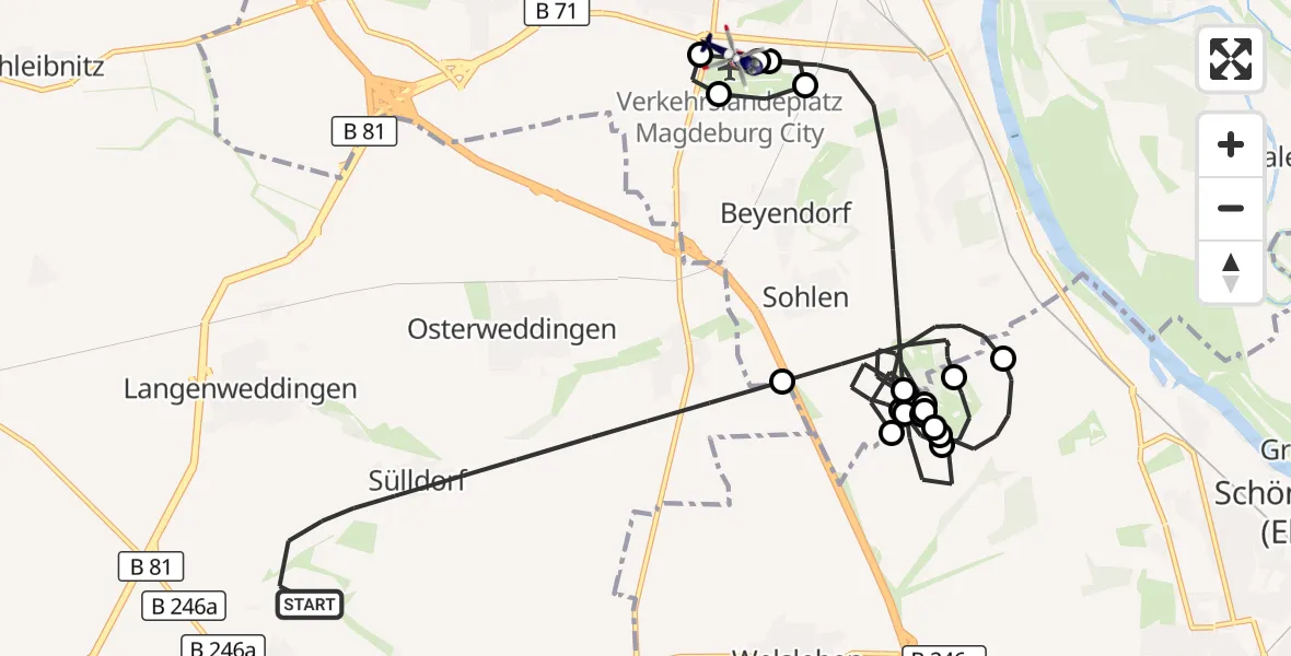 Flugroute Polizeihubschrauber Sülzetal - Magdeburg City Flugplatz, 27 Oktober 2026, 20:03