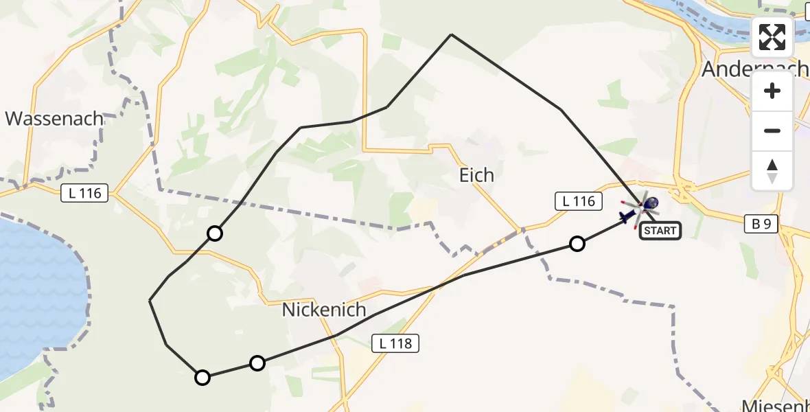 Flugroute Polizeihubschrauber Andernach - Andernach, 27 Oktober 2026, 20:04