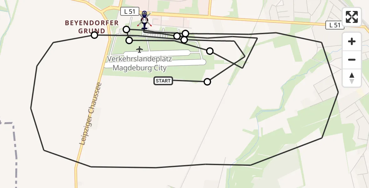 Flugroute Polizeihubschrauber Magdeburg City Flugplatz - Magdeburg, 27 Oktober 2026, 20:27