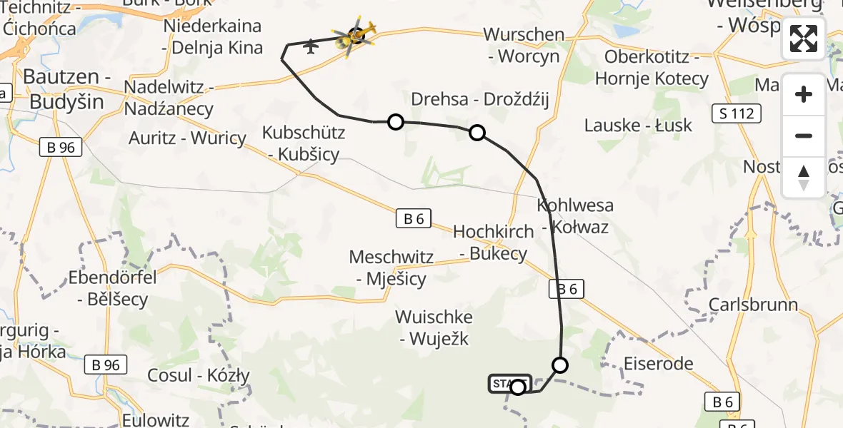 Flugroute Rettungshubschrauber Hochkirch - Bautzen Flugplatz, 27 Oktober 2026, 20:39