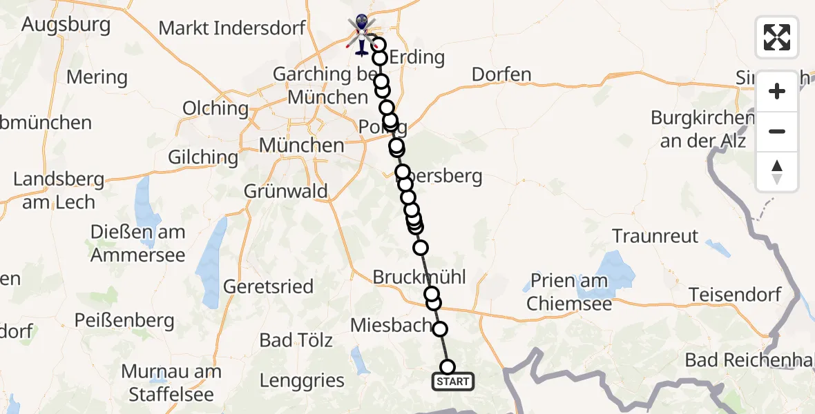 Flugroute Polizeihubschrauber Bayrischzell - München Flughafen, 27 Oktober 2026, 21:52
