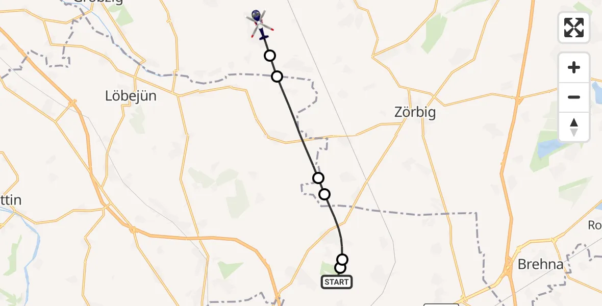 Flugroute Polizeihubschrauber Halle-Oppin Flugplatz - Südliches Anhalt, 27 Oktober 2026, 22:21