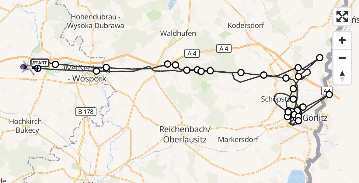 Flugroute Polizeihubschrauber Malschwitz - Weißenberg, 28 Oktober 2026, 04:40