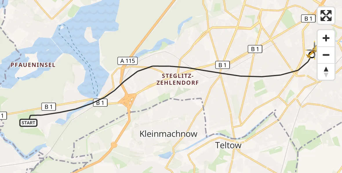 Flugroute Rettungshubschrauber Berlin - Charité Clinic Benjamin Franklin Campus, 28 Oktober 2026, 06:18