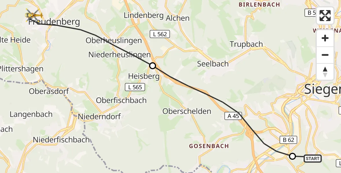 Flugroute Rettungshubschrauber Evangelisches Jung-Stilling Hospital - Freudenberg, 28 Oktober 2026, 06:19