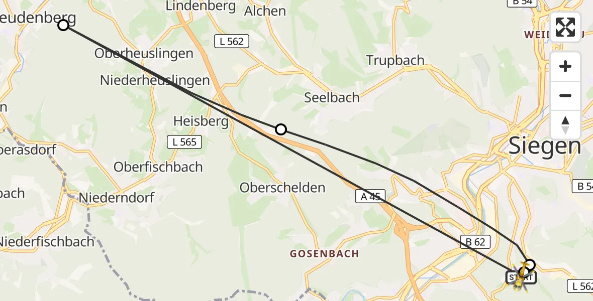 Flugroute Rettungshubschrauber Evangelisches Jung-Stilling Hospital - Evangelisches Jung-Stilling Hospital, 28 Oktober 2026, 06:56