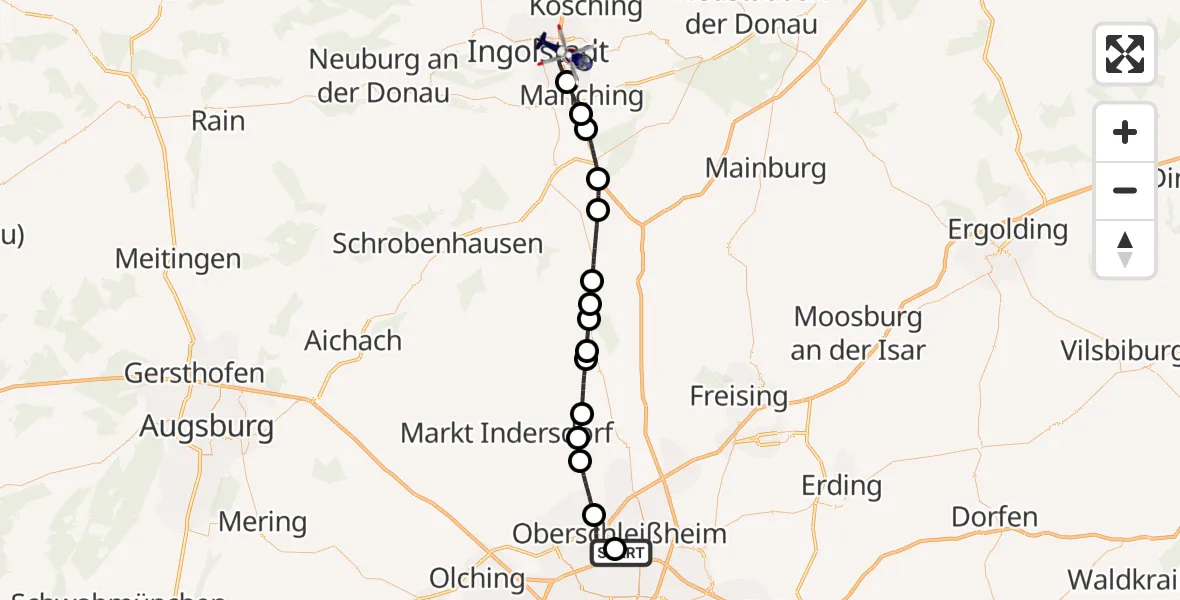 Flugroute Polizeihubschrauber Schleissheim Flugplatz - Ingolstadt, 28 Oktober 2026, 07:32