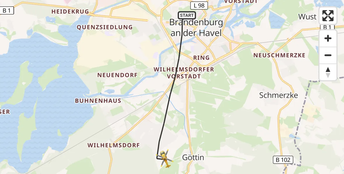 Flugroute Rettungshubschrauber Brandenburg an der Havel - Brandenburg an der Havel, 28 Oktober 2026, 08:06