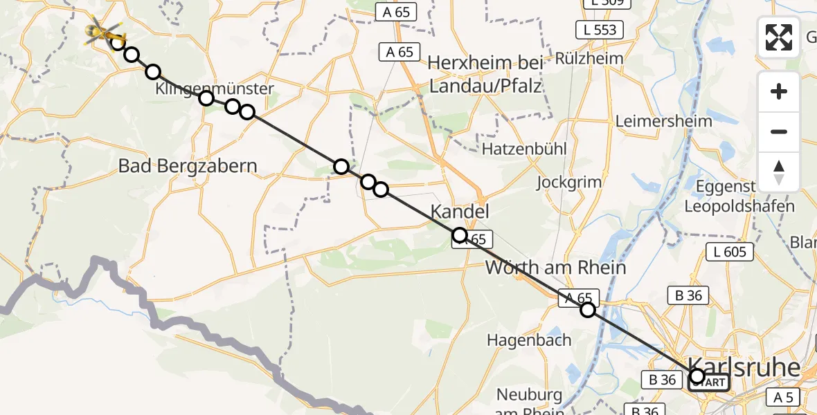 Flugroute Ambulanzhubschrauber Sankt Vincentius Hospital - Völkersweiler, 28 Oktober 2026, 08:11