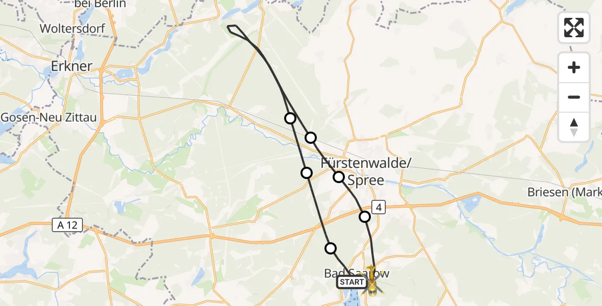 Flugroute Rettungshubschrauber Bad Saarow - Bad Saarow, 28 Oktober 2026, 08:17
