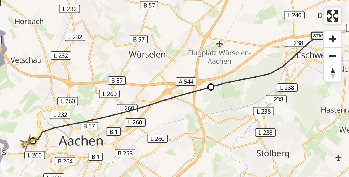 Flugroute Rettungshubschrauber Eschweiler - Aachen Hospital, 28 Oktober 2026, 08:27