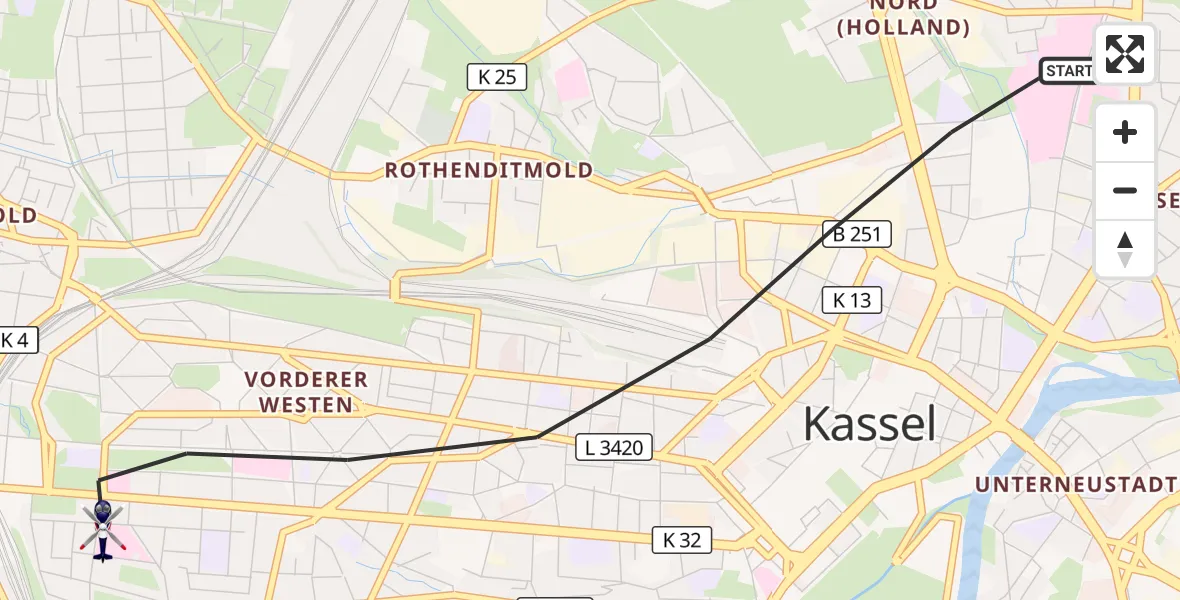 Flugroute Polizeihubschrauber Kassel - Kassel, 28 Oktober 2026, 08:34