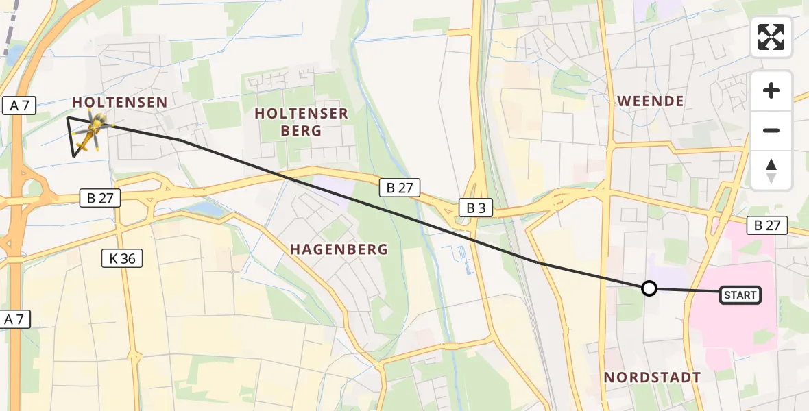 Flugroute Rettungshubschrauber Göttingen University Clinic Hubschrauberlandeplatz - Göttingen, 28 Oktober 2026, 08:45