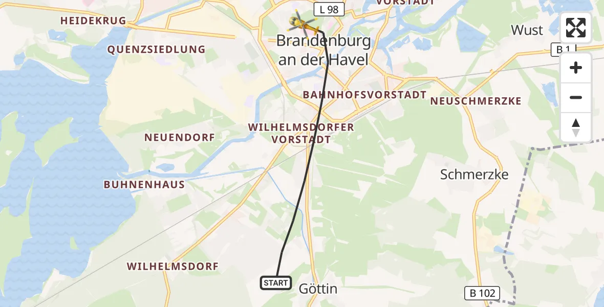 Flugroute Rettungshubschrauber Brandenburg an der Havel - Brandenburg an der Havel, 28 Oktober 2026, 08:46