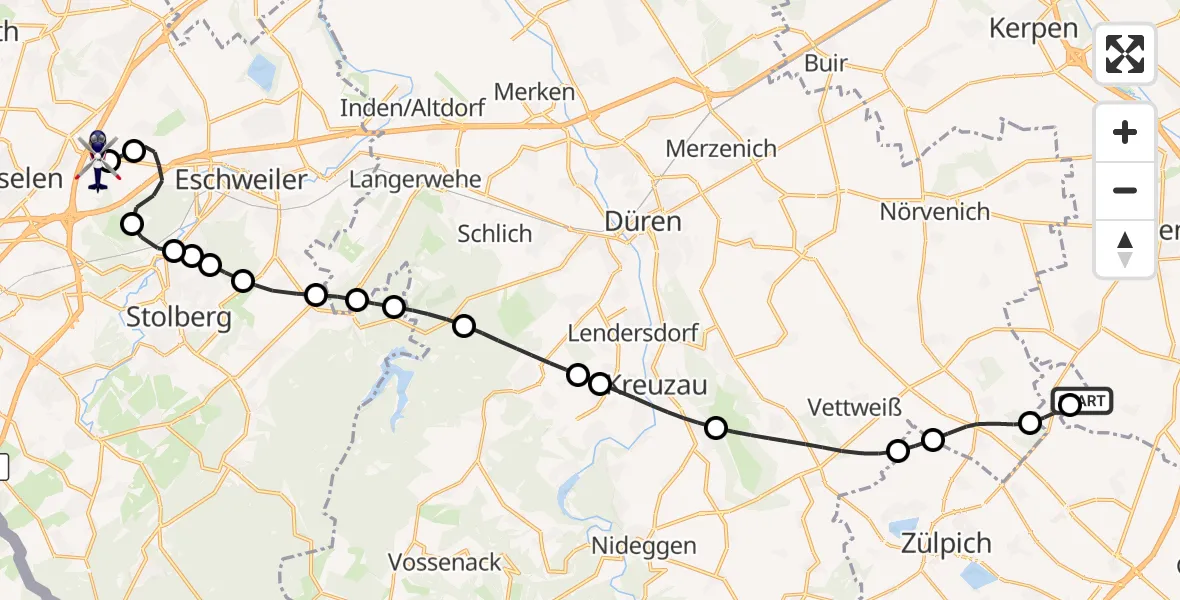 Flugroute Polizeihubschrauber Erftstadt - Aachen-Merzbrück Flughafen, 28 Oktober 2026, 08:52