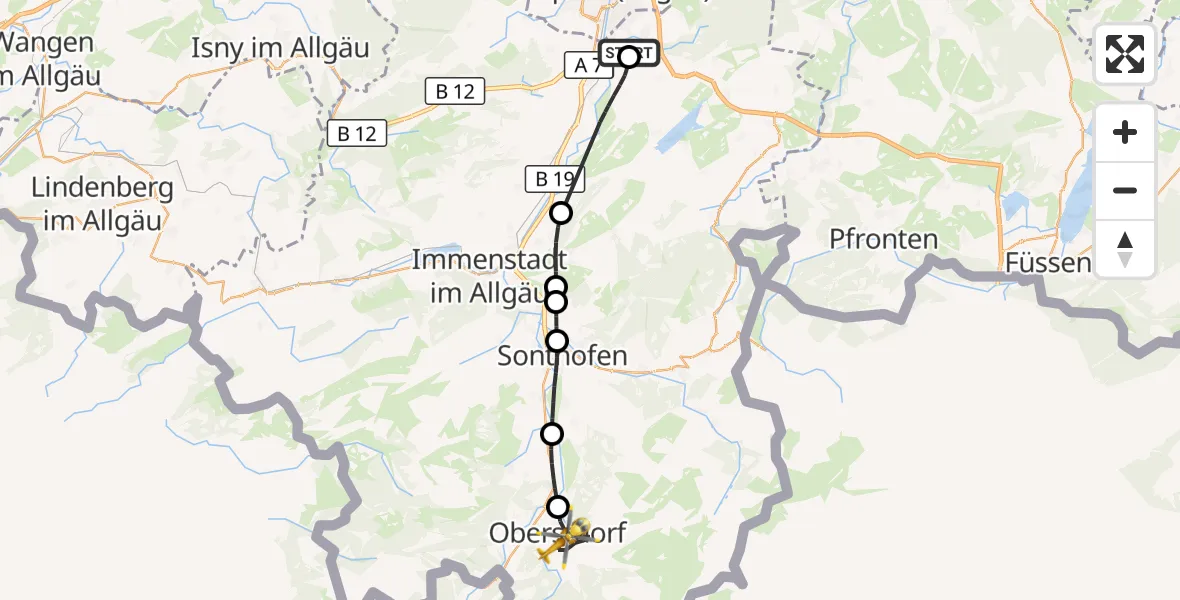 Flugroute Rettungshubschrauber Kempten-Durach Flugplatz - Oberstdorf, 28 Oktober 2026, 08:52