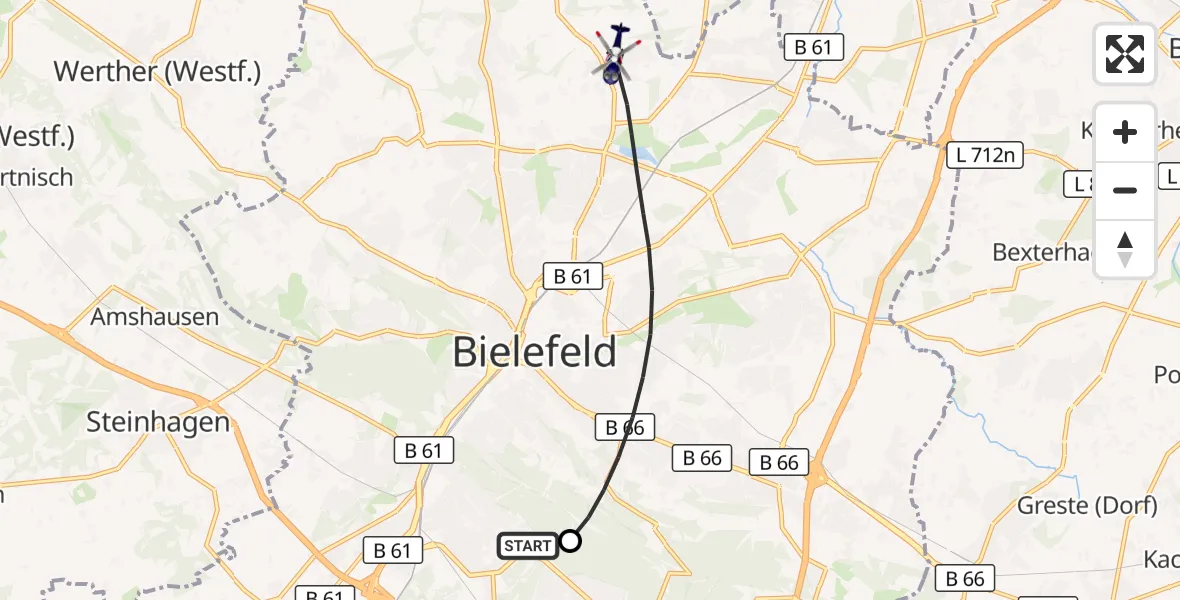 Flugroute Polizeihubschrauber Luftrettungszentrum Bielefeld - Bielefeld, 28 Oktober 2026, 08:55