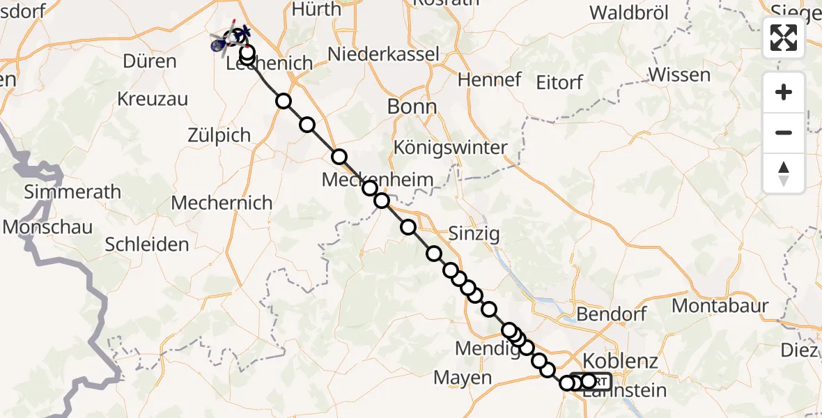 Flugroute Polizeihubschrauber Koblenz-Winningen Flugplatz - Militärflugplatz Nörvenich, 28 Oktober 2026, 09:11
