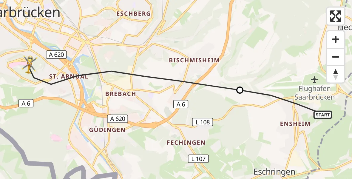 Flugroute Rettungshubschrauber Flughafen Saarbrücken - Saarbrücken, 28 Oktober 2026, 09:12