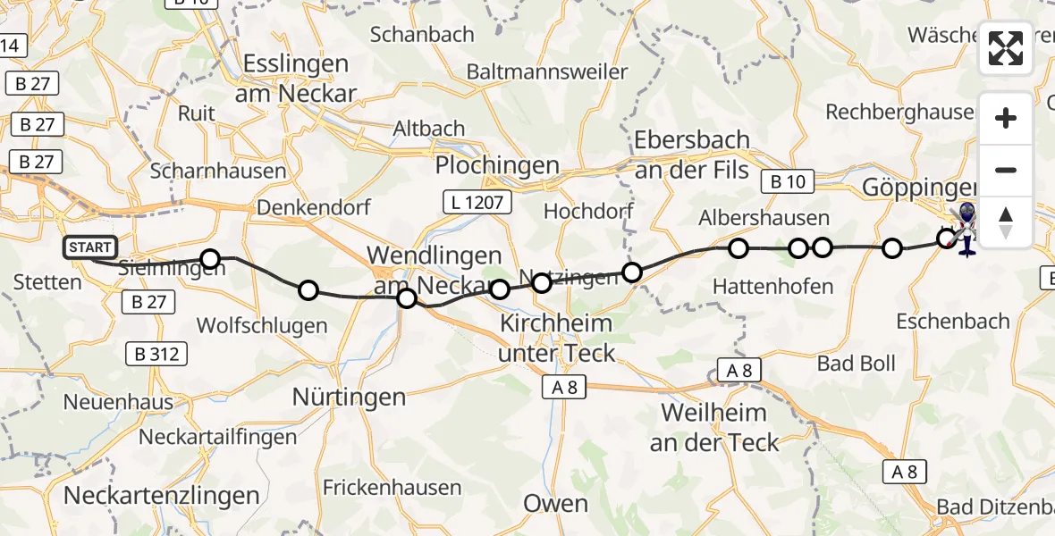 Flugroute Polizeihubschrauber Flughafen Stuttgart - Göppingen, 28 Oktober 2026, 09:18