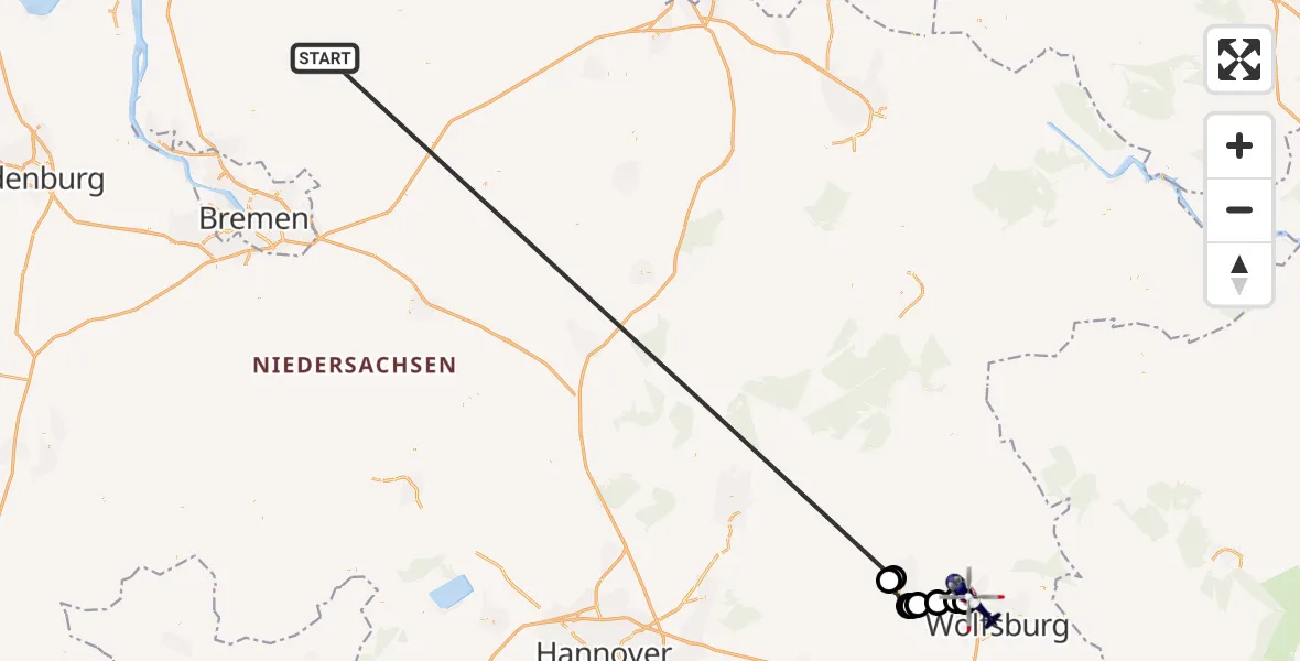 Flugroute Polizeihubschrauber Gnarrenburg - Weyhausen, 28 Oktober 2026, 09:25